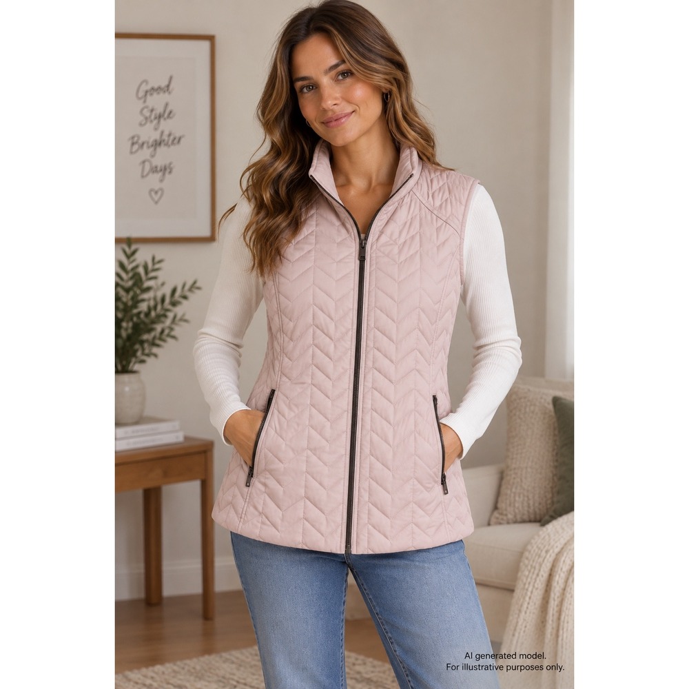 Christopher & Banks Pink Chevron Quilted Zip Up Vest XL